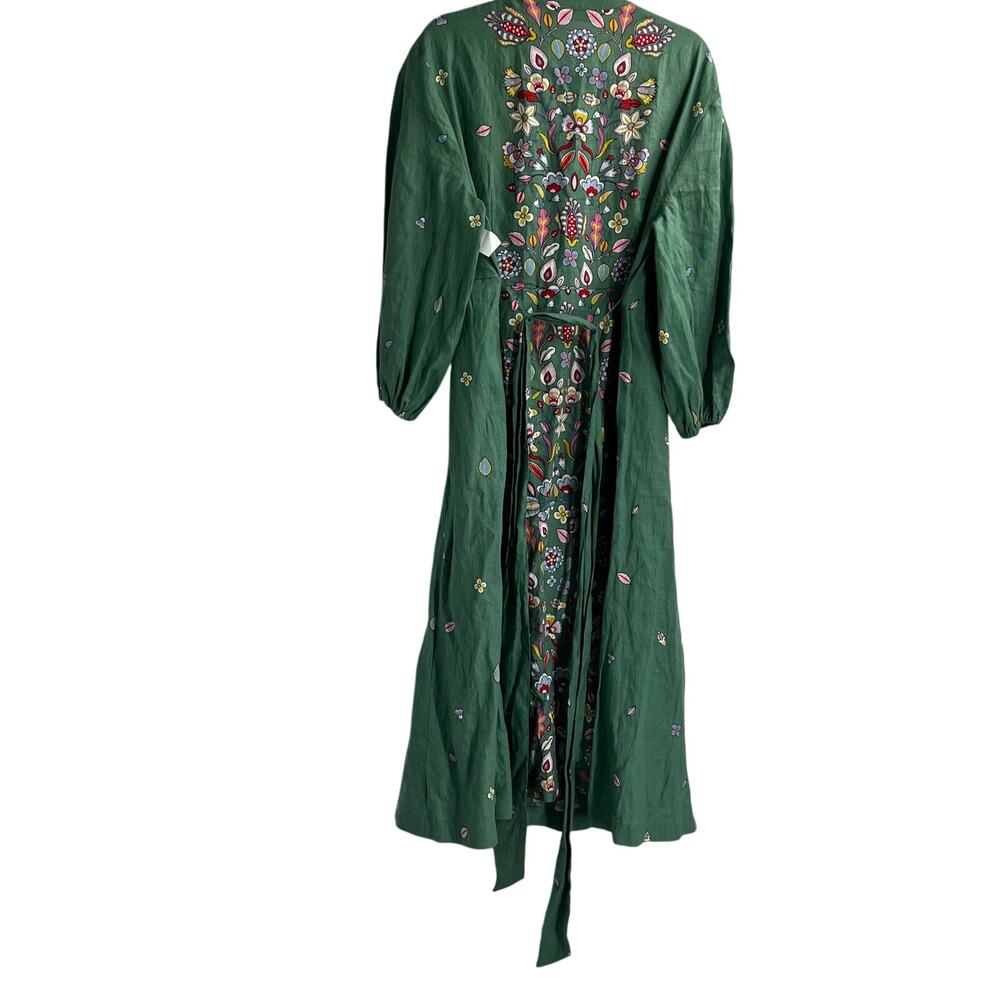 Boden Maxi Green Linen Print Belted Boho Dress Women’s 12R Prairie Event - Picture 3 of 11